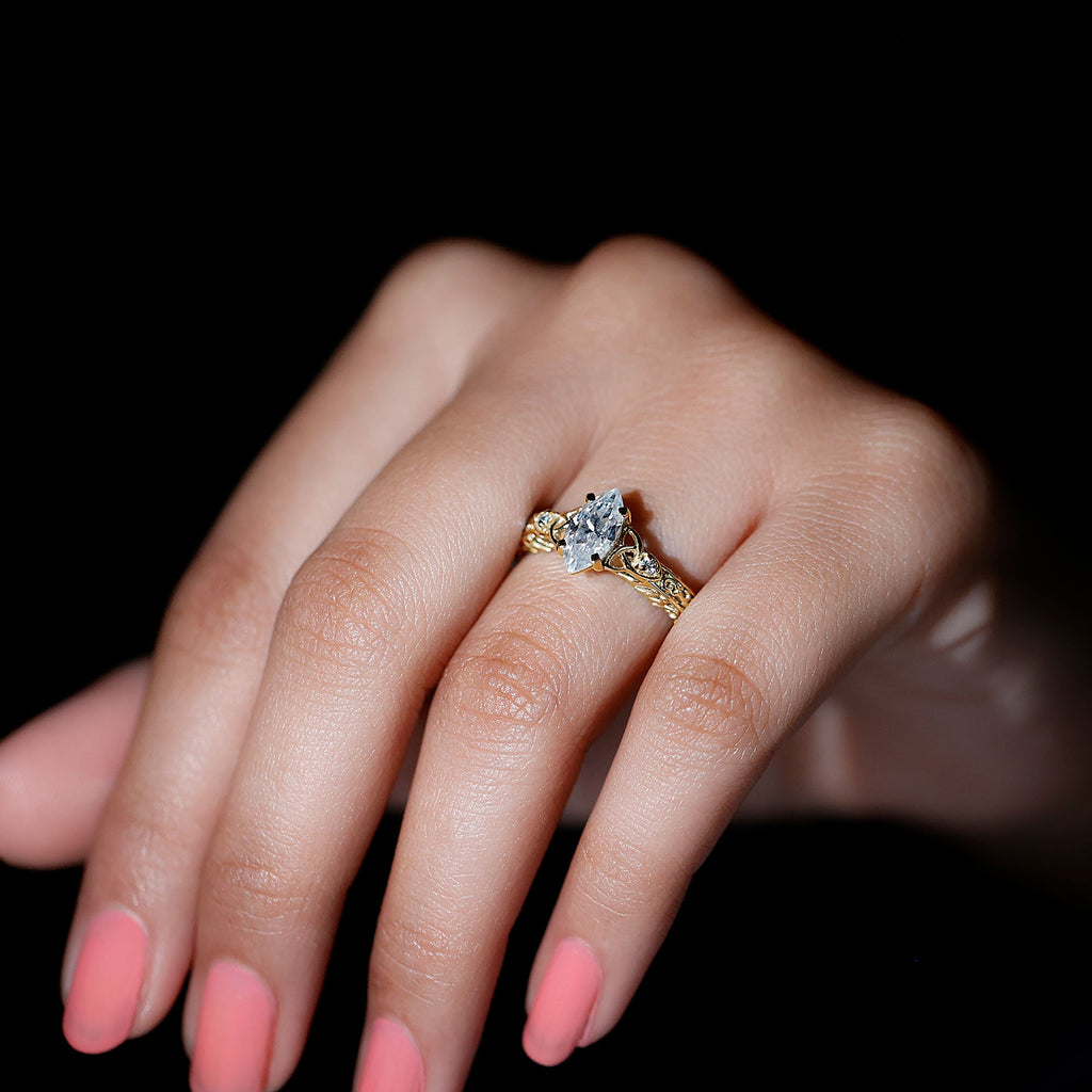 Lab Grown Diamond Marquise Engagement Ring with Celtic Knot Detail