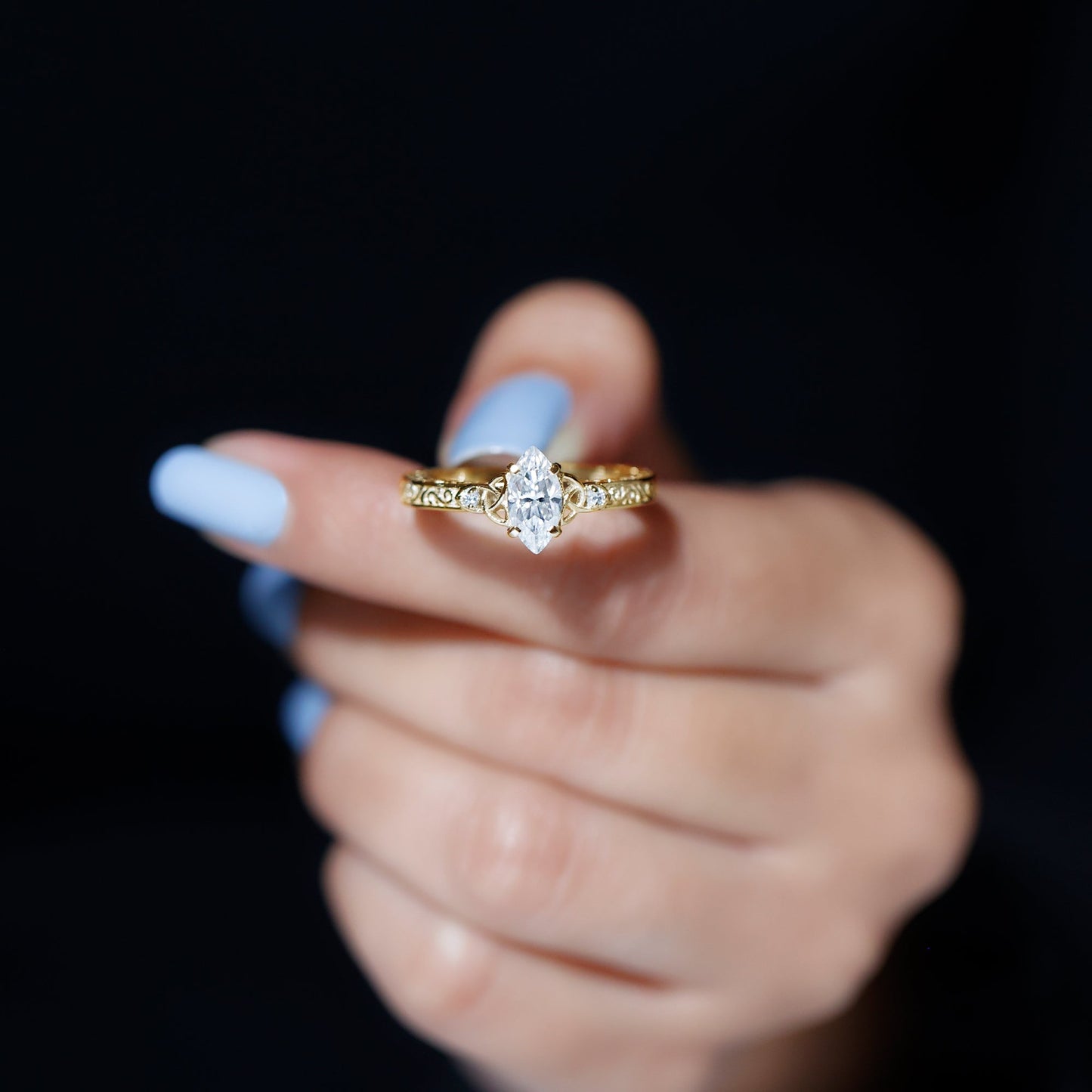 Lab Grown Diamond Marquise Engagement Ring with Celtic Knot Detail