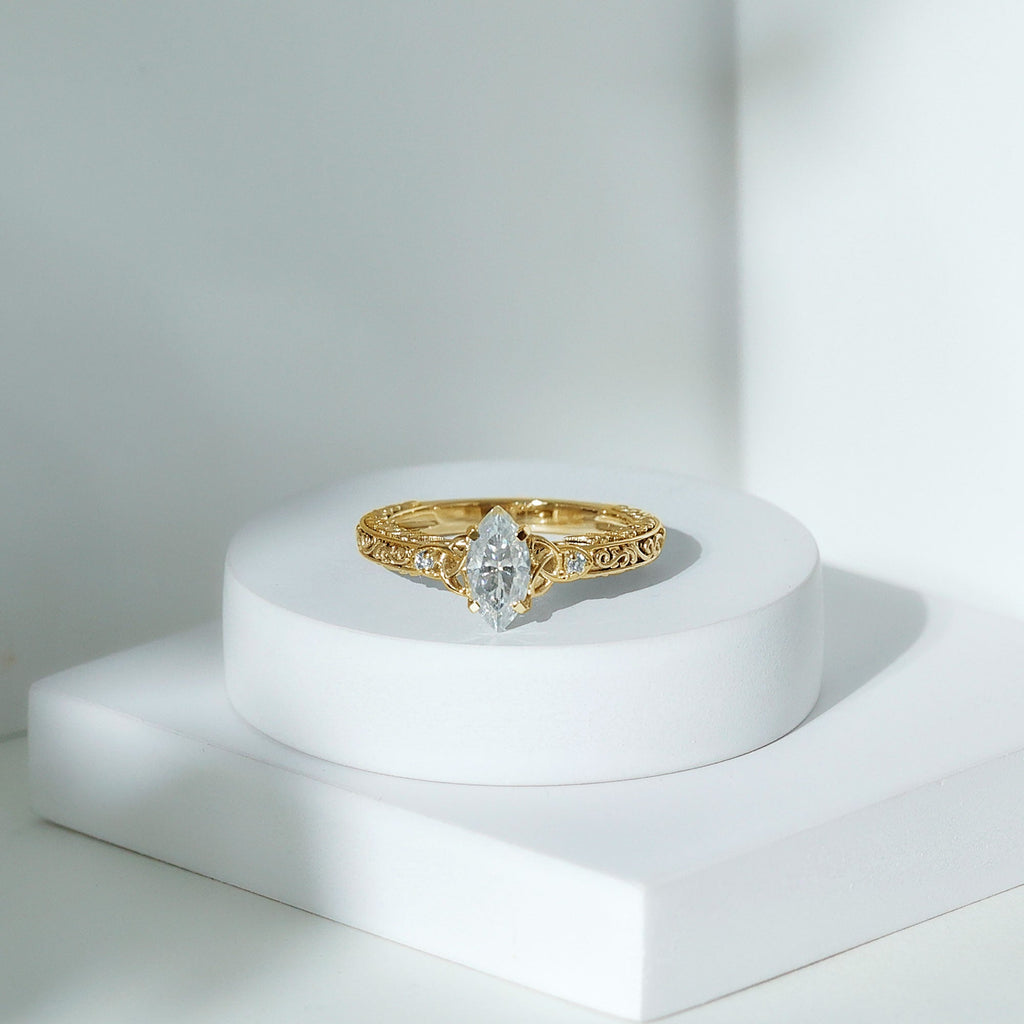 Lab Grown Diamond Marquise Engagement Ring with Celtic Knot Detail