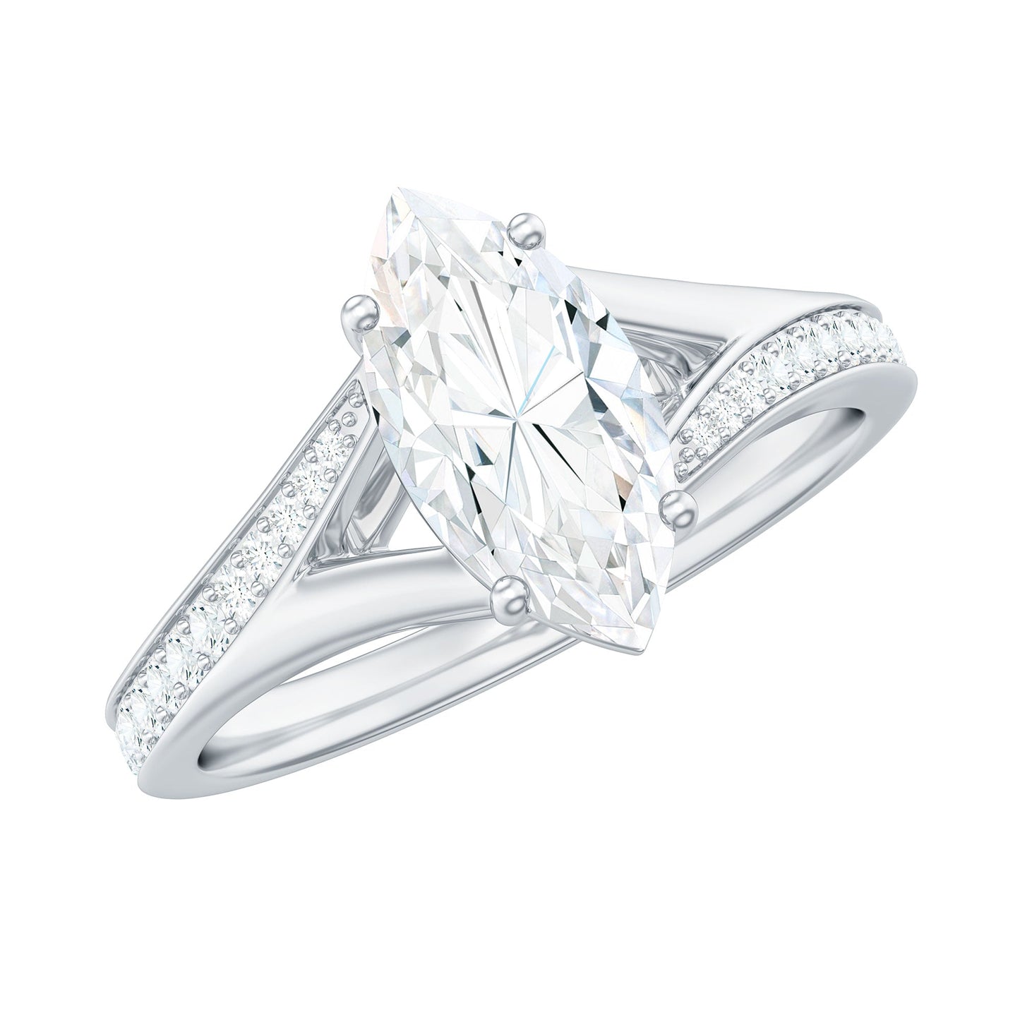 Brilliant Cut Lab Grown Diamond Marquise Engagement Ring with Split Shank