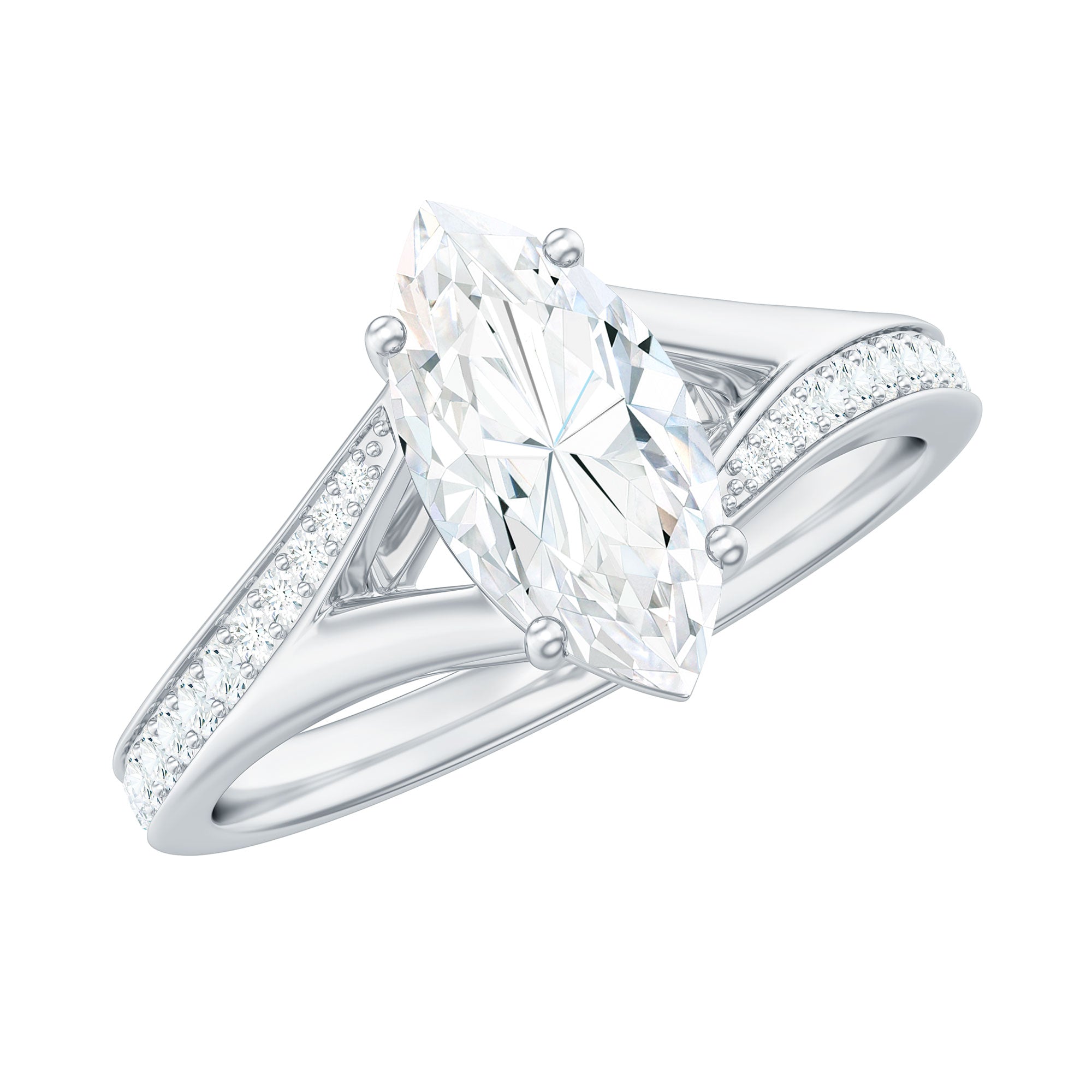 Brilliant Cut Lab Grown Diamond Marquise Engagement Ring with Split Shank