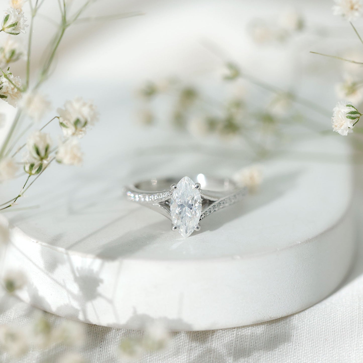 Brilliant Cut Lab Grown Diamond Marquise Engagement Ring with Split Shank