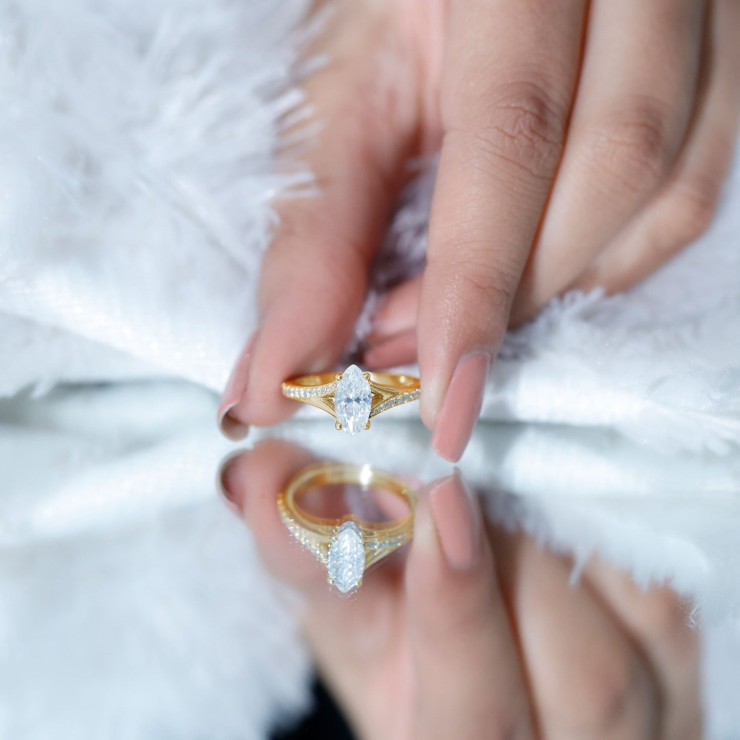 Brilliant Cut Lab Grown Diamond Marquise Engagement Ring with Split Shank