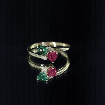 Certified Lab Grown Ruby and Emerald 2 Stone Heart Promise Ring in Silver