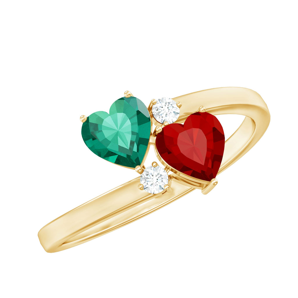 Certified Lab Grown Ruby and Emerald 2 Stone Heart Promise Ring in Silver