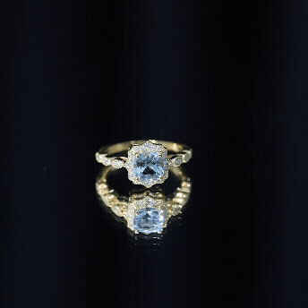 Sky Blue Topaz Vintage Style Engagement Ring with Lab Diamonds
