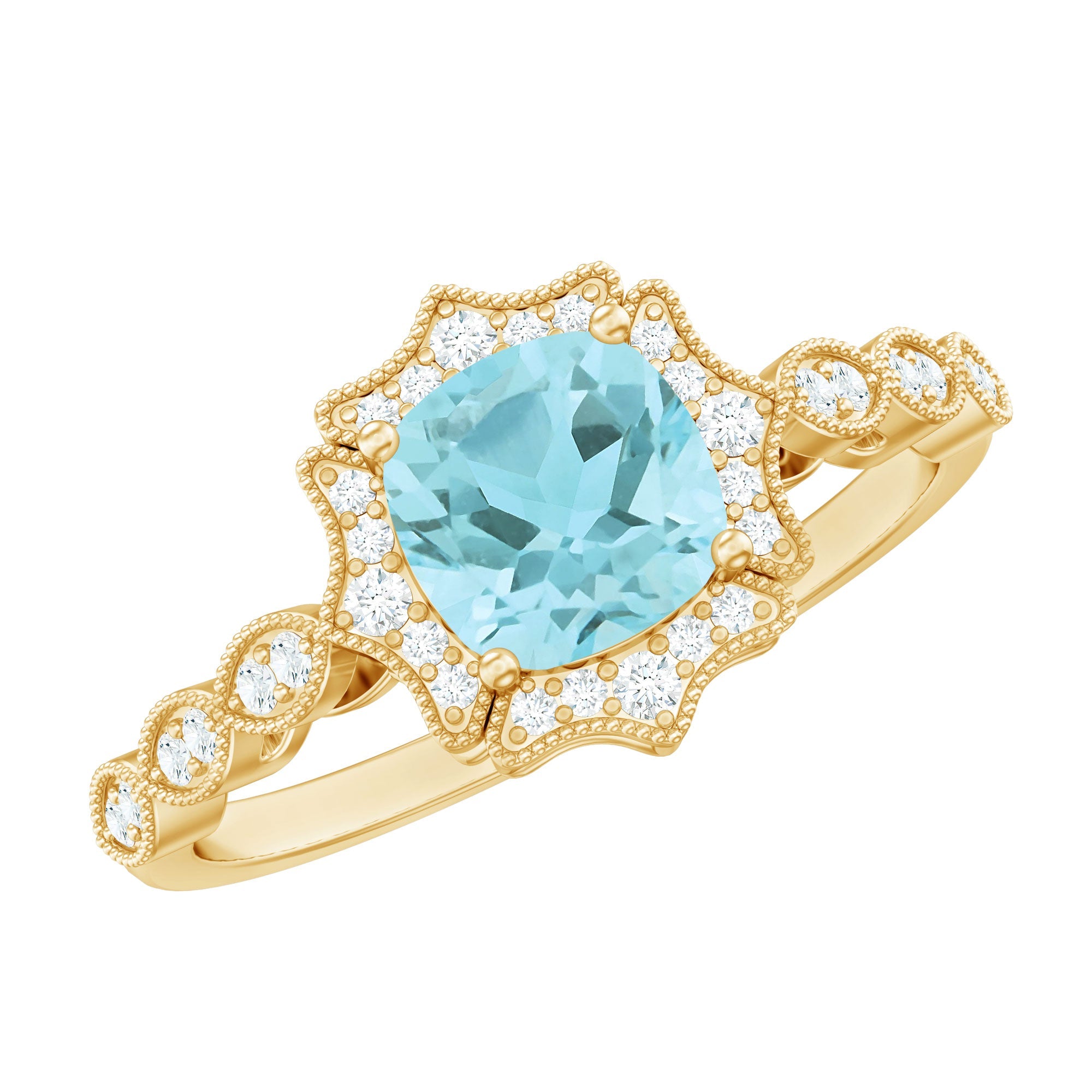 Sky Blue Topaz Vintage Style Engagement Ring with Lab Diamonds