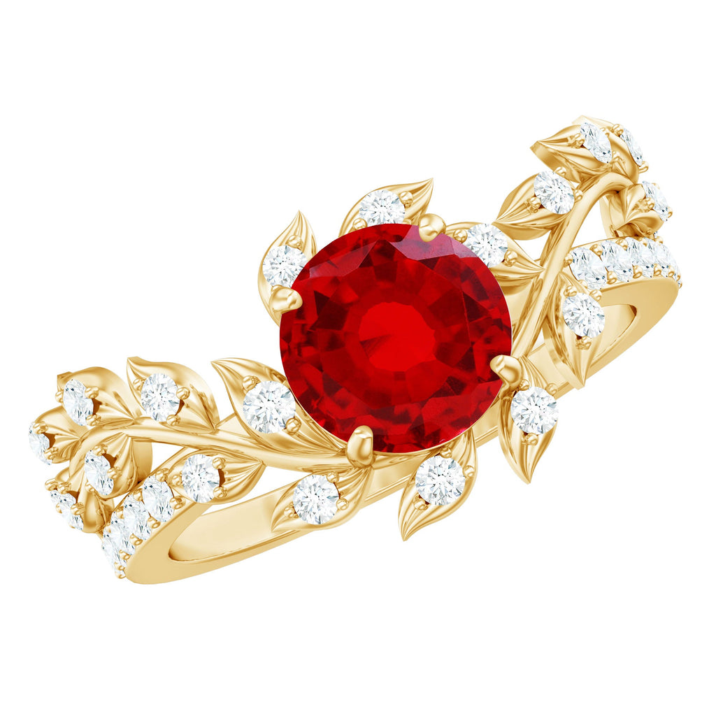 Lab Created Ruby and Diamond Vine Engagement Ring in Silver