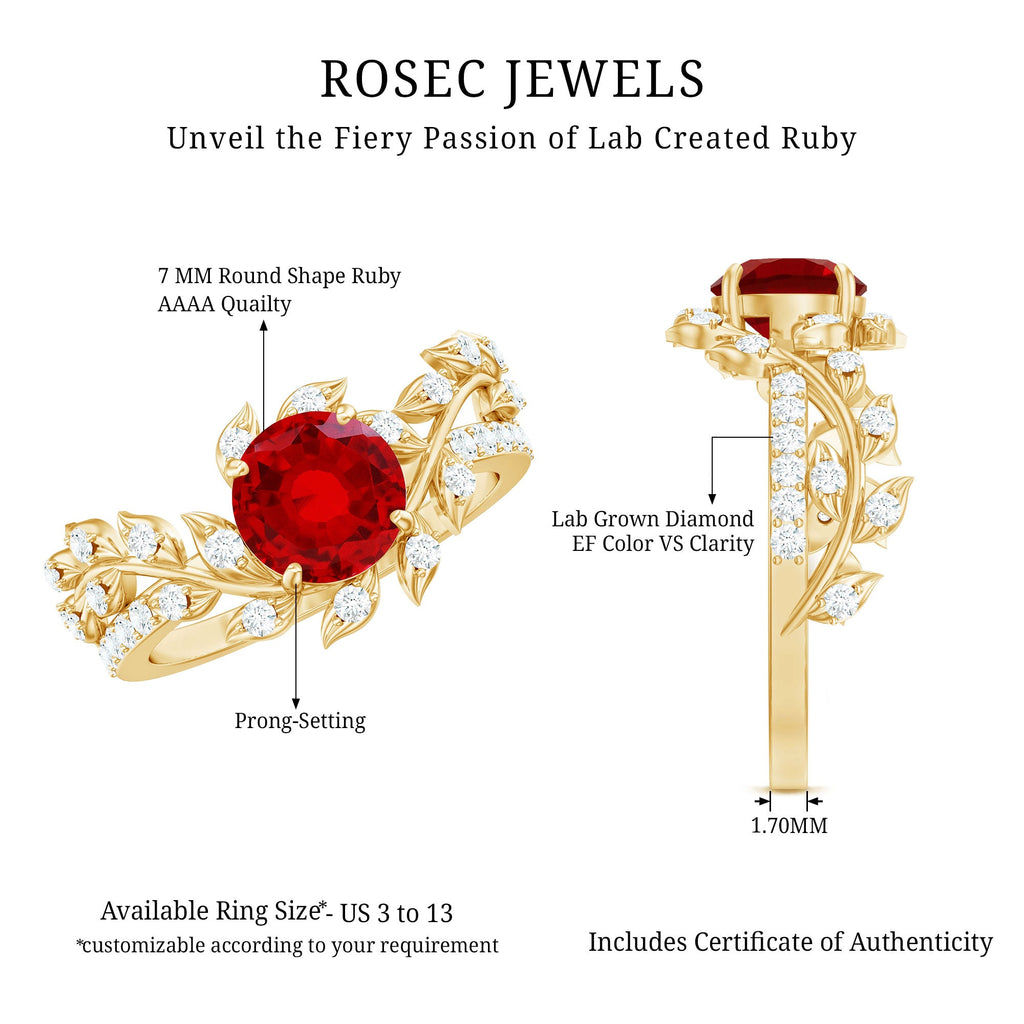 Lab Created Ruby and Diamond Vine Engagement Ring in Silver