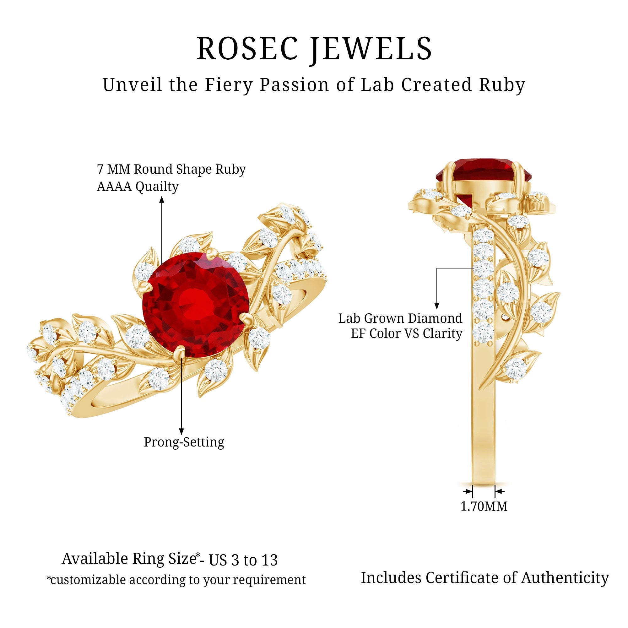 Lab Created Ruby and Diamond Vine Engagement Ring in Silver