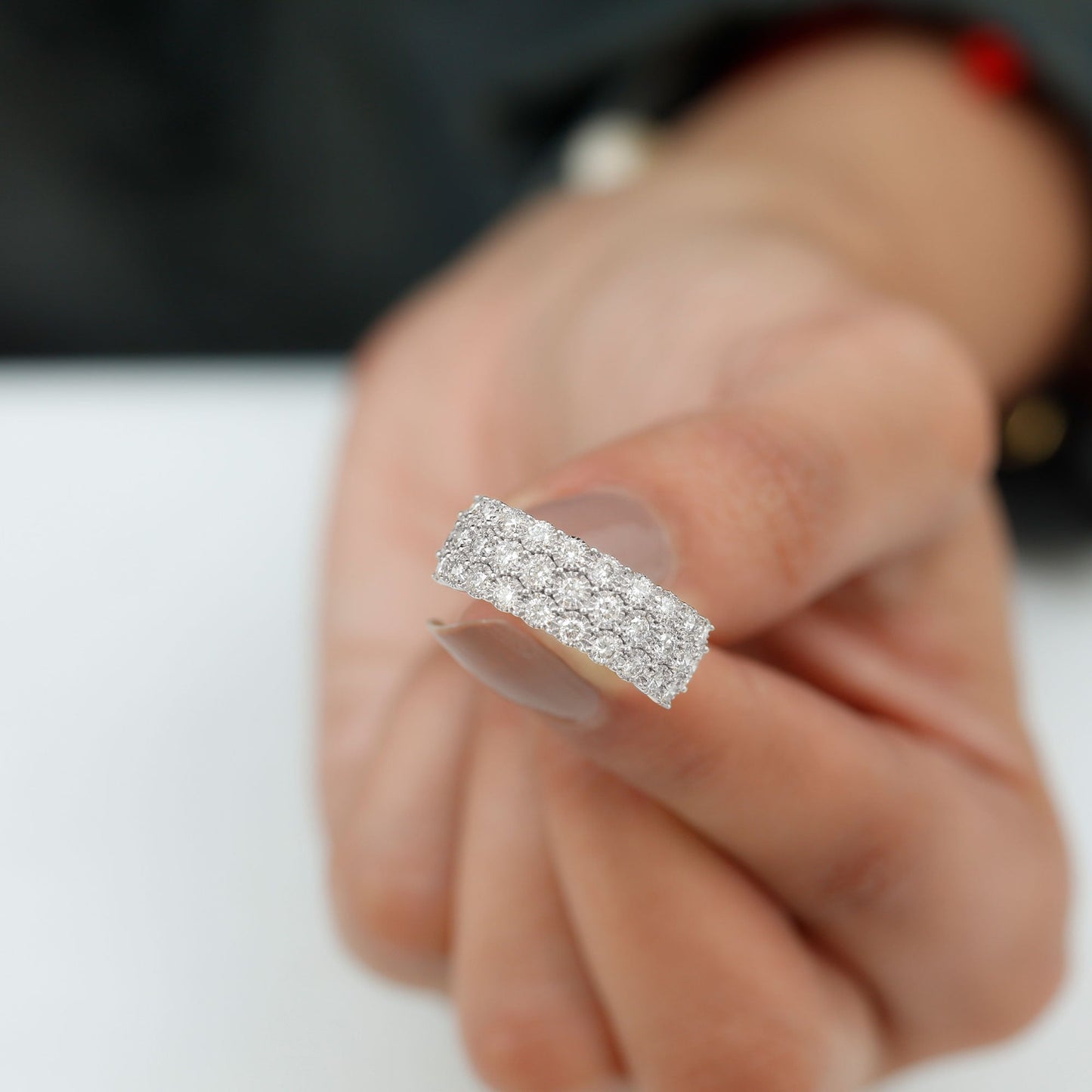 3 Row Lab Grown Diamond Wide Wedding Band with Certificate