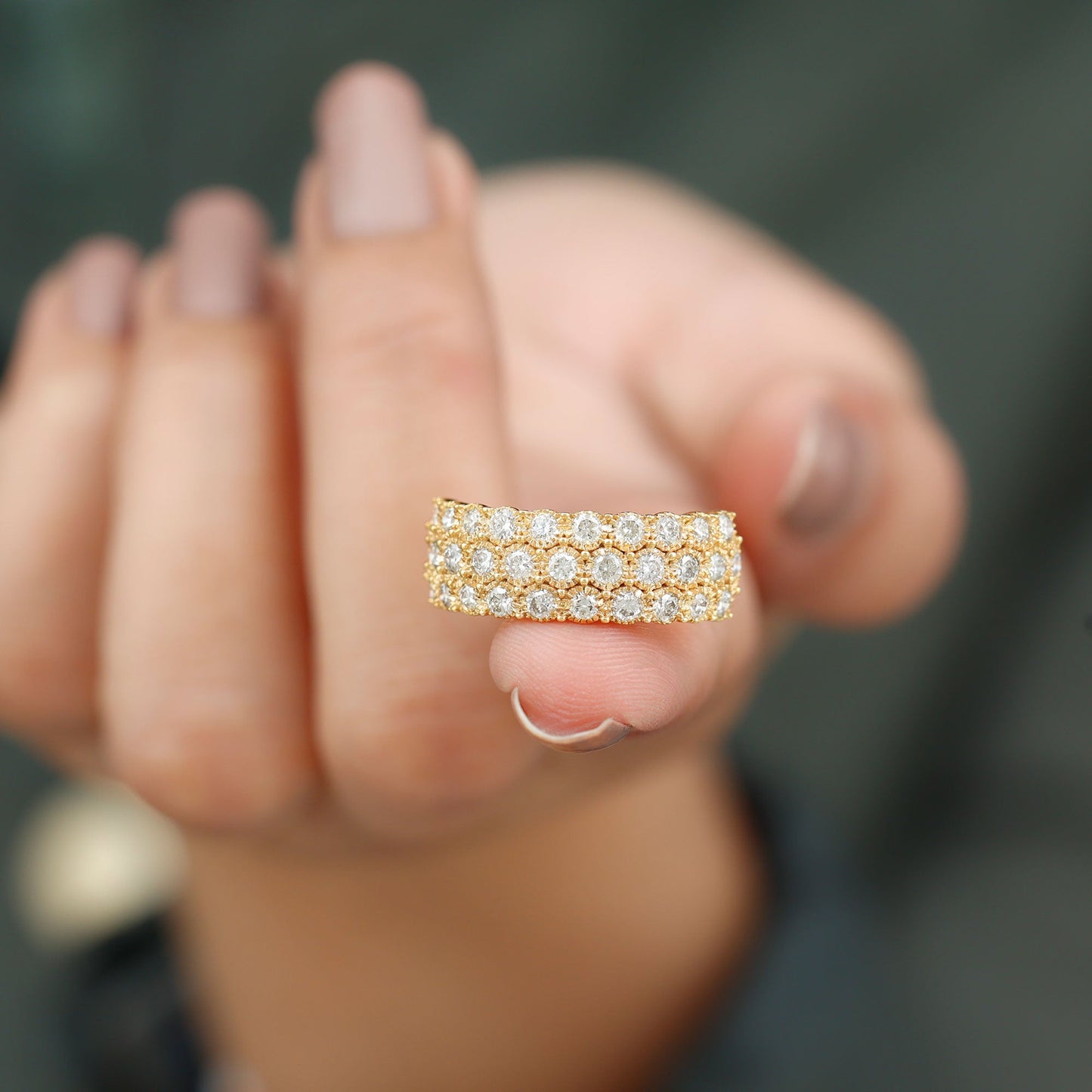 3 Row Lab Grown Diamond Wide Wedding Band with Certificate