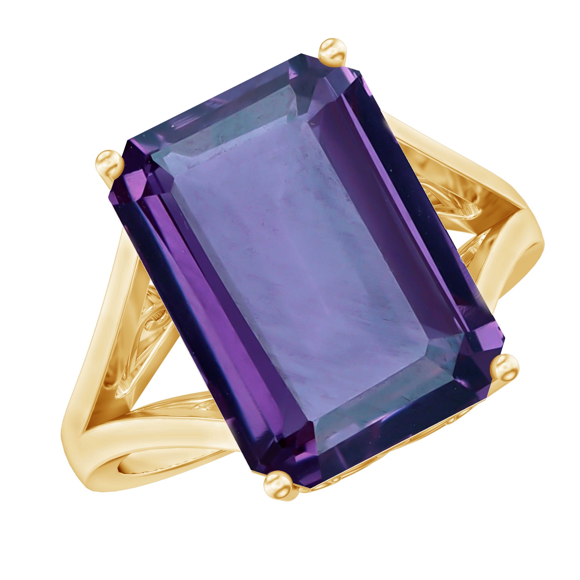 Lab Grown Alexandrite 10X14 MM Emerald Cut Engagement Ring
