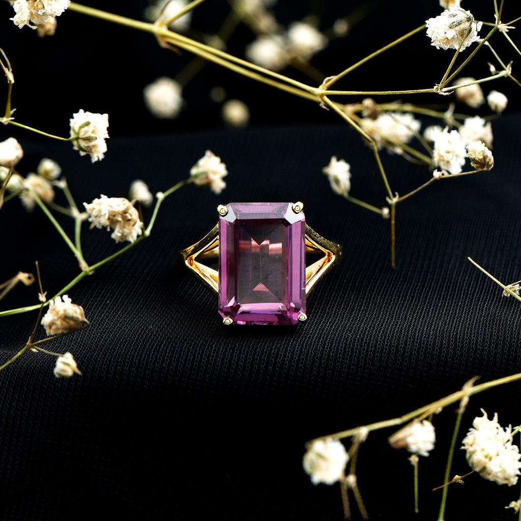 Lab Grown Alexandrite 10X14 MM Emerald Cut Engagement Ring