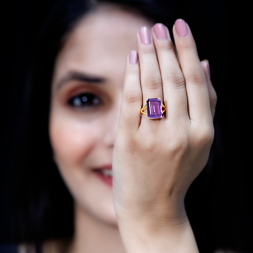 Lab Grown Alexandrite 10X14 MM Emerald Cut Engagement Ring