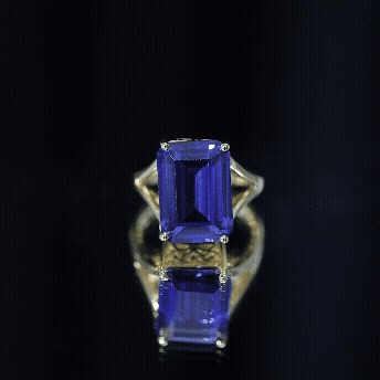 Emerald Cut 10X14 MM Lab Created Tanzanite Engagement Ring with Split Shank