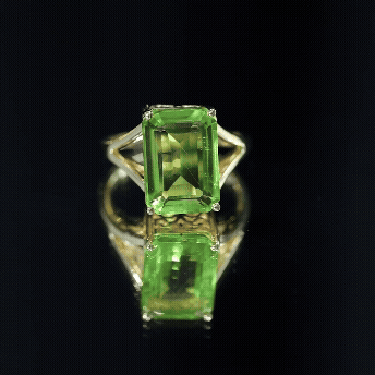 Lab Created Peridot Emerald Cut Engagement Ring with Split Shank