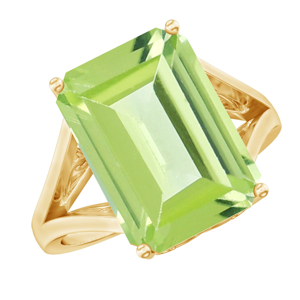 Lab Created Peridot Emerald Cut Engagement Ring with Split Shank