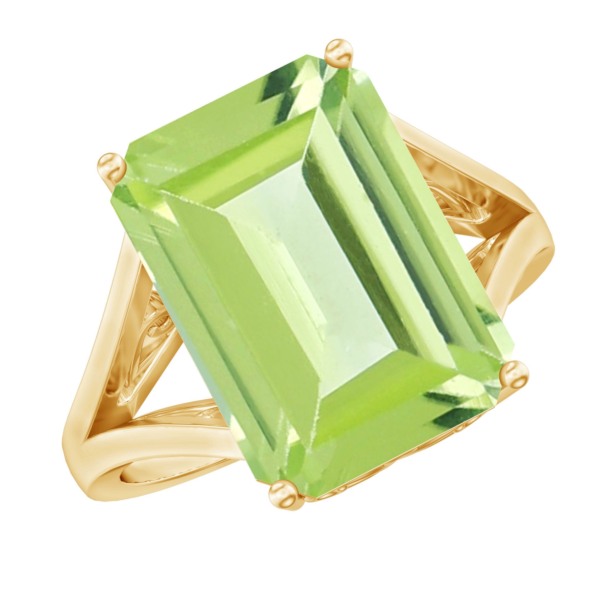 Lab Created Peridot Emerald Cut Engagement Ring with Split Shank