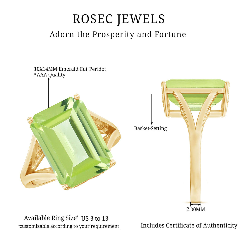 Lab Created Peridot Emerald Cut Engagement Ring with Split Shank