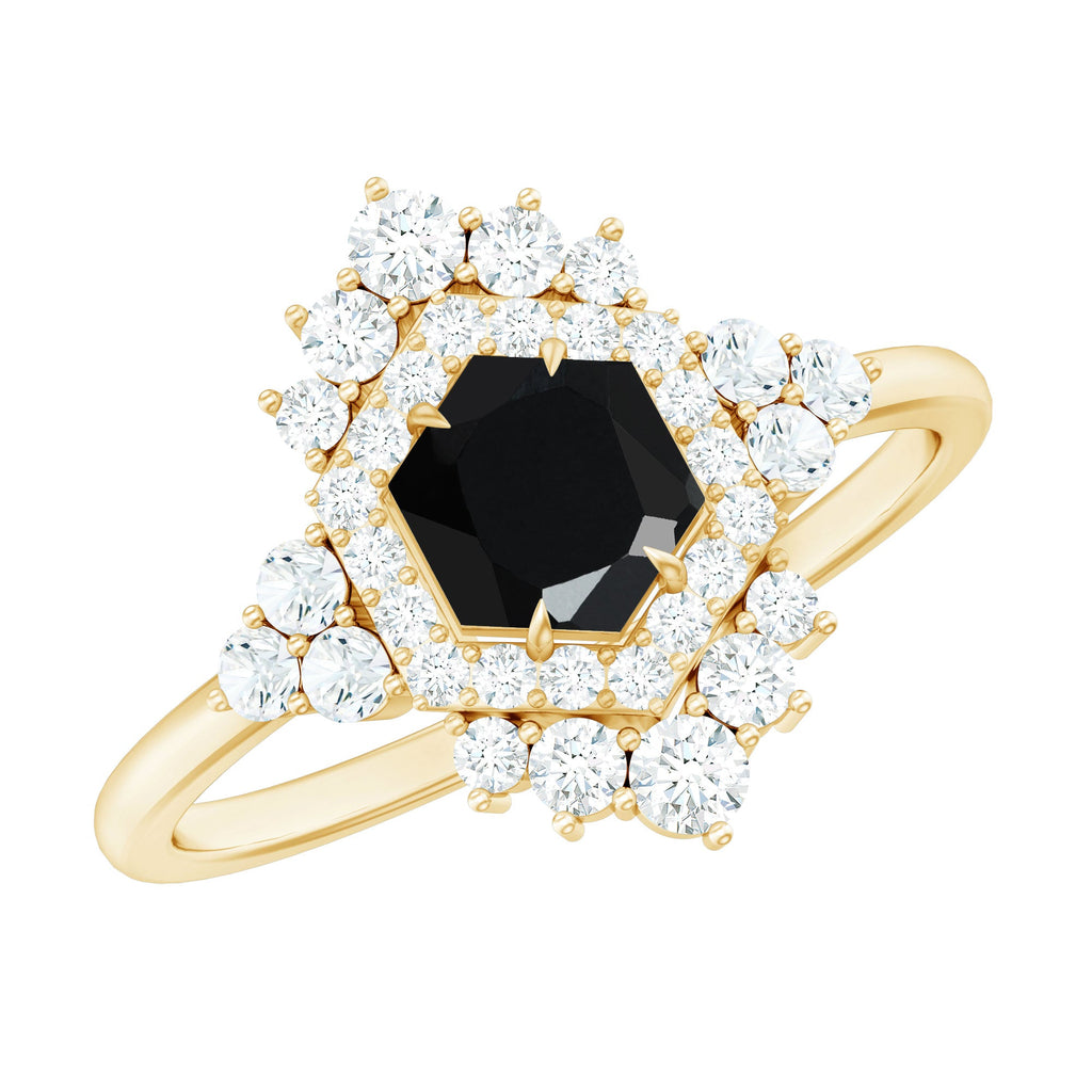 Black Spinel and Diamond Vintage Engagement Ring in Silver