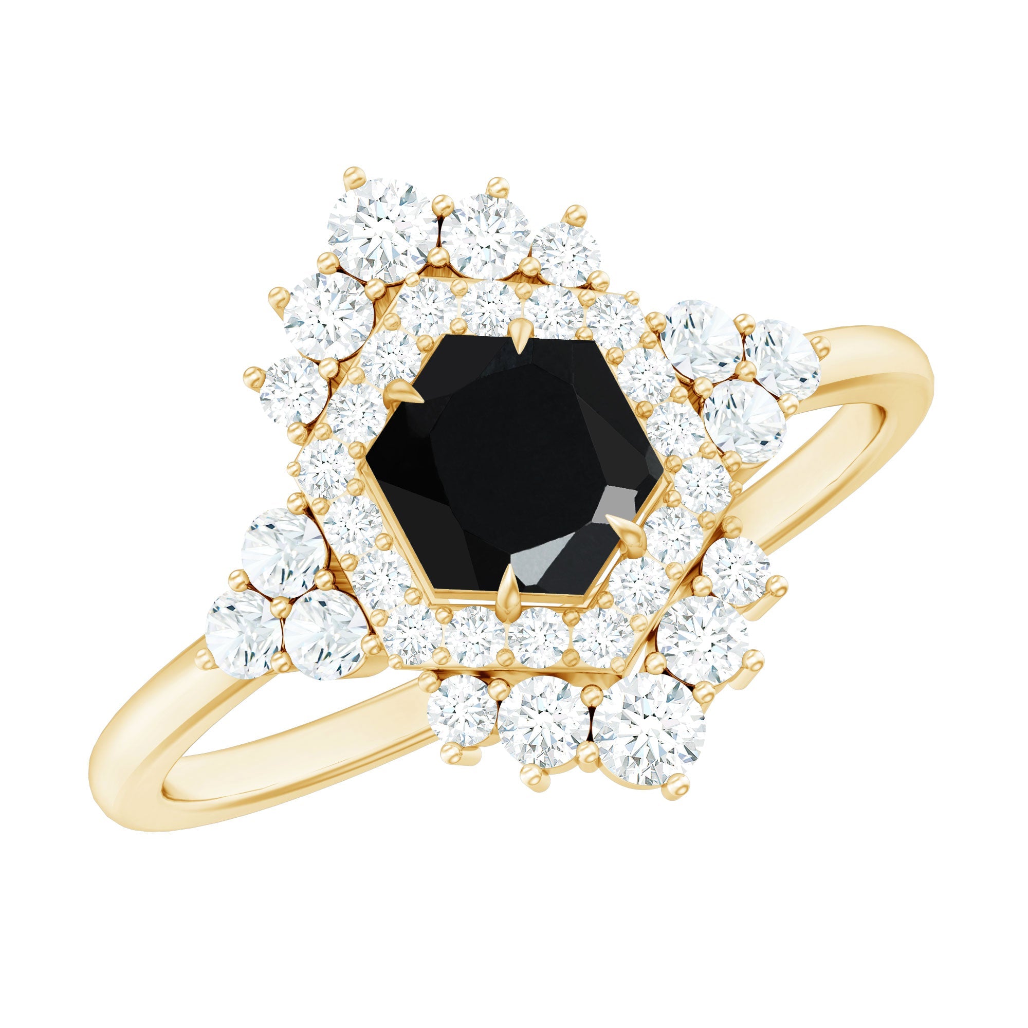 Black Spinel and Diamond Vintage Engagement Ring in Silver