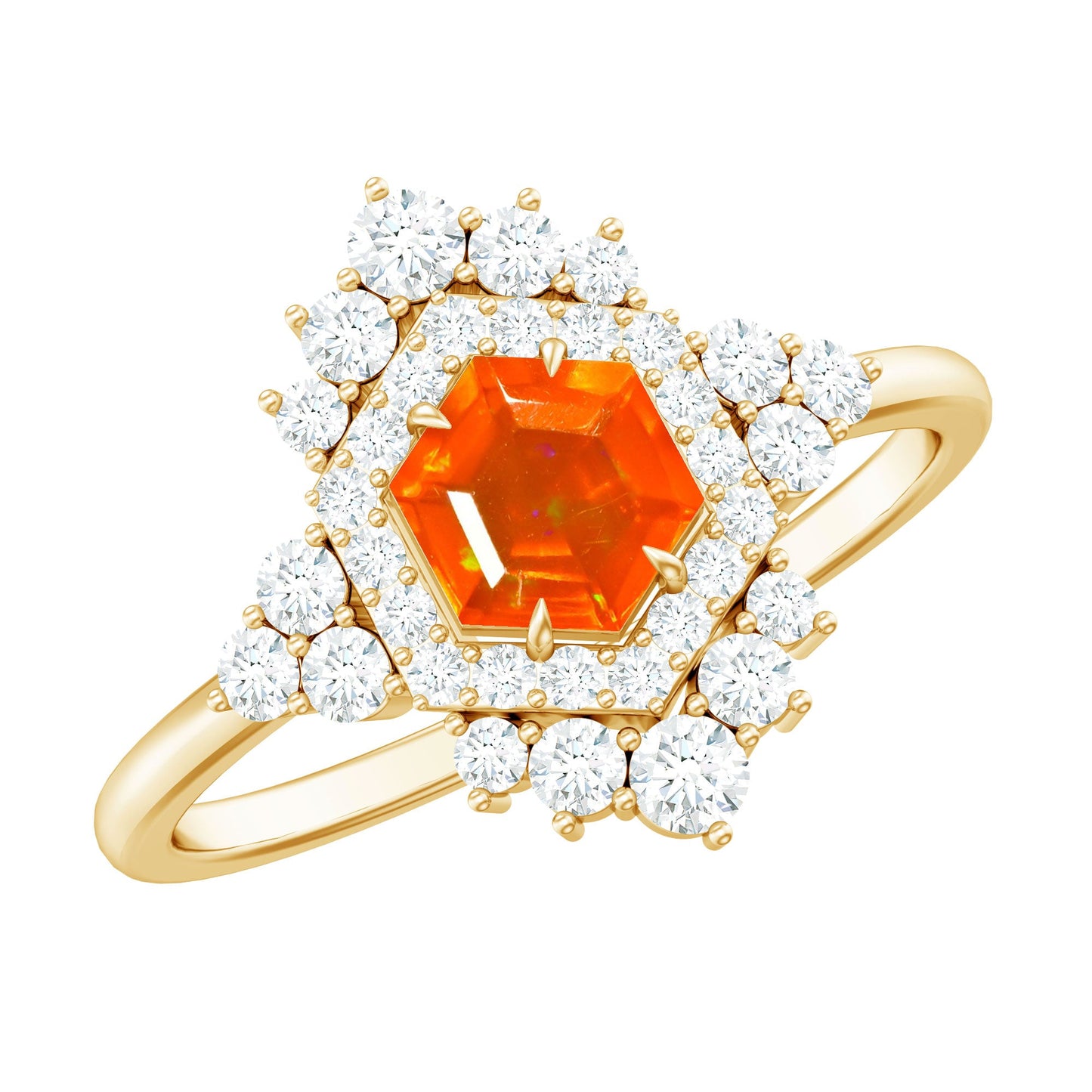 Certified Fire Opal and Diamond Cocktail Ring in Gold Plated Silver