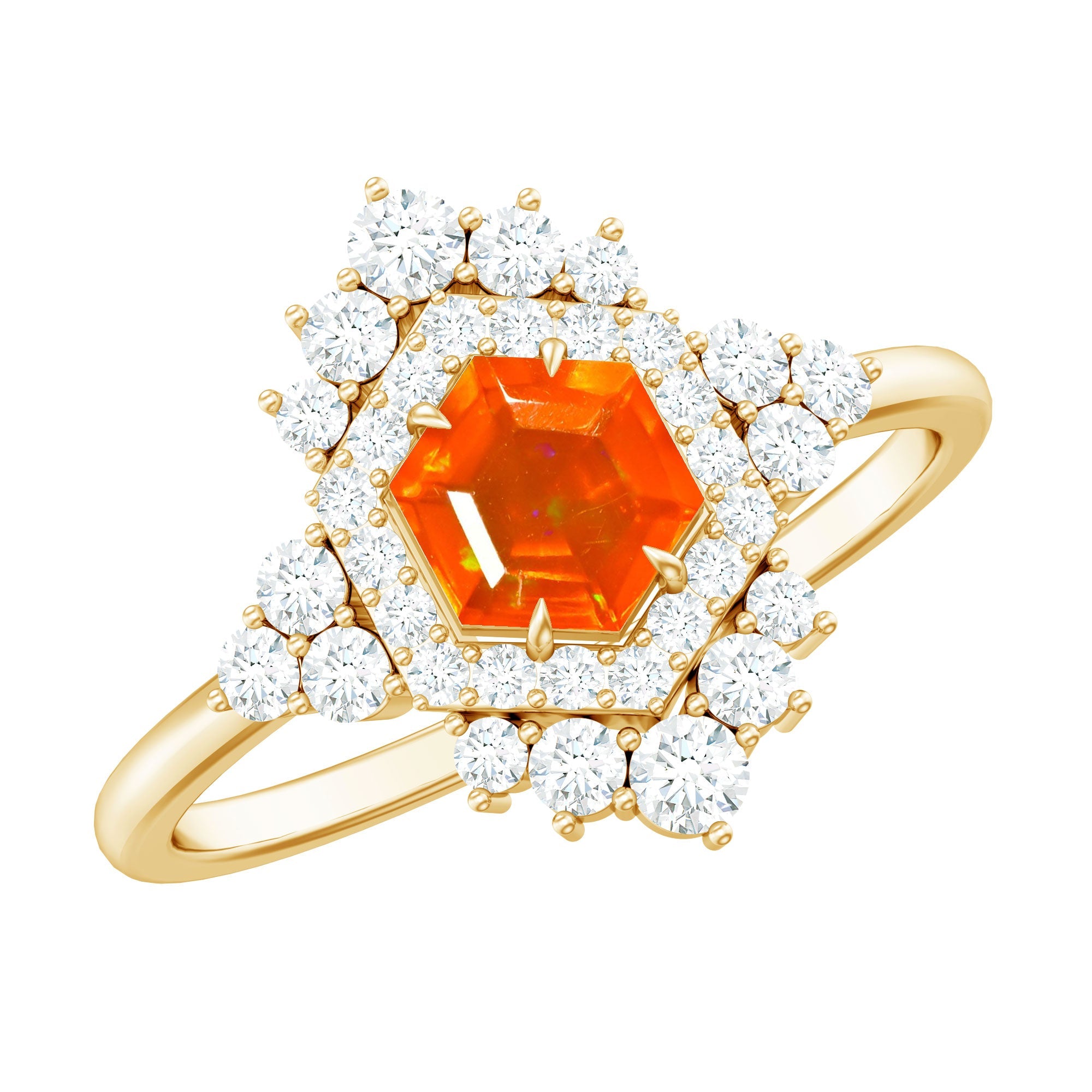 Certified Fire Opal and Diamond Cocktail Ring in Gold Plated Silver