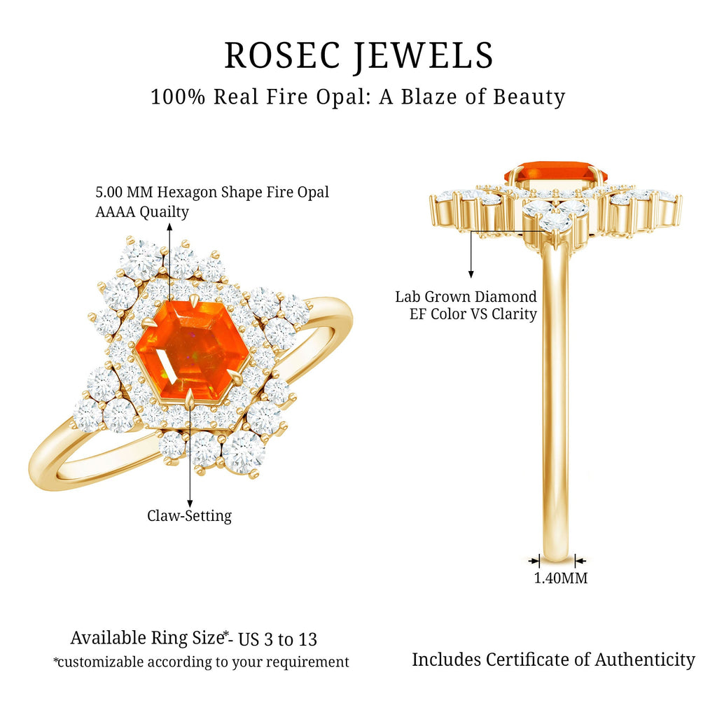 Certified Fire Opal and Diamond Cocktail Ring in Gold Plated Silver