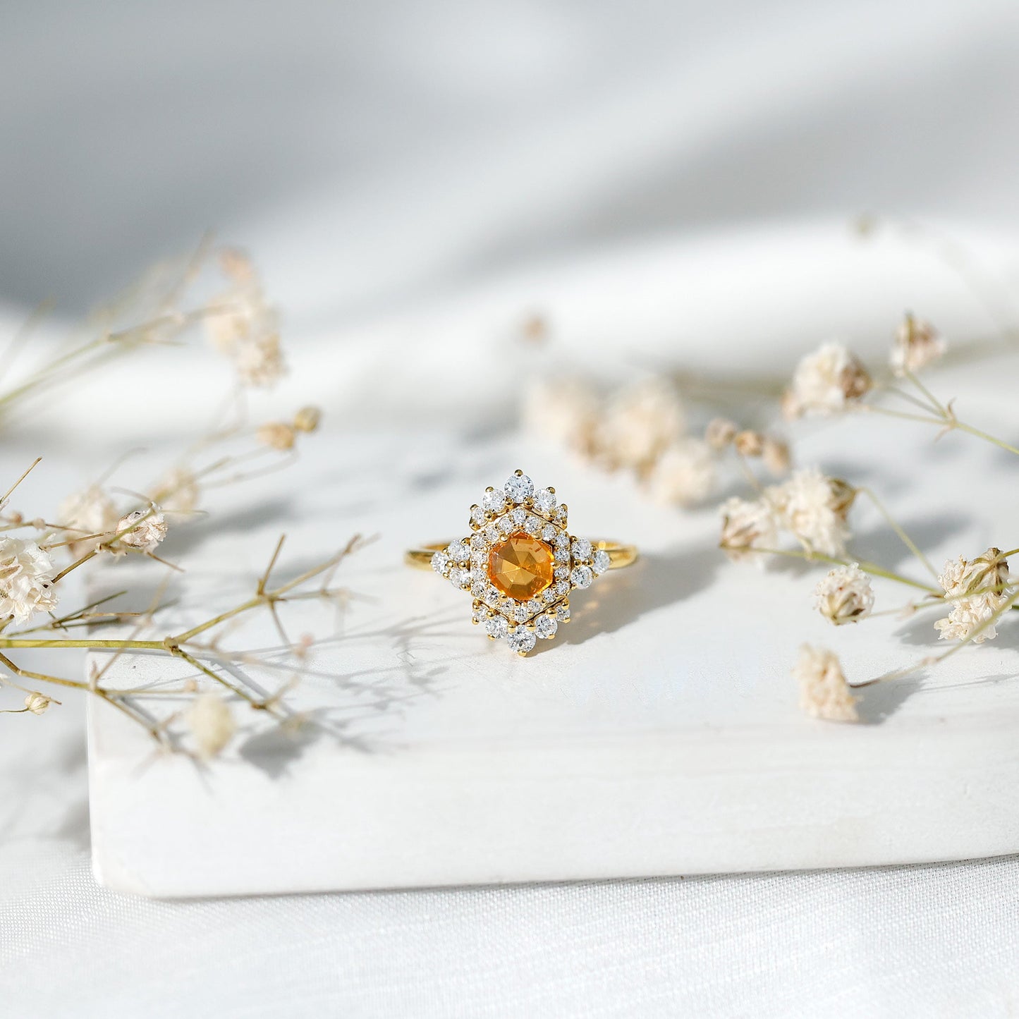 Certified Fire Opal and Diamond Cocktail Ring in Gold Plated Silver