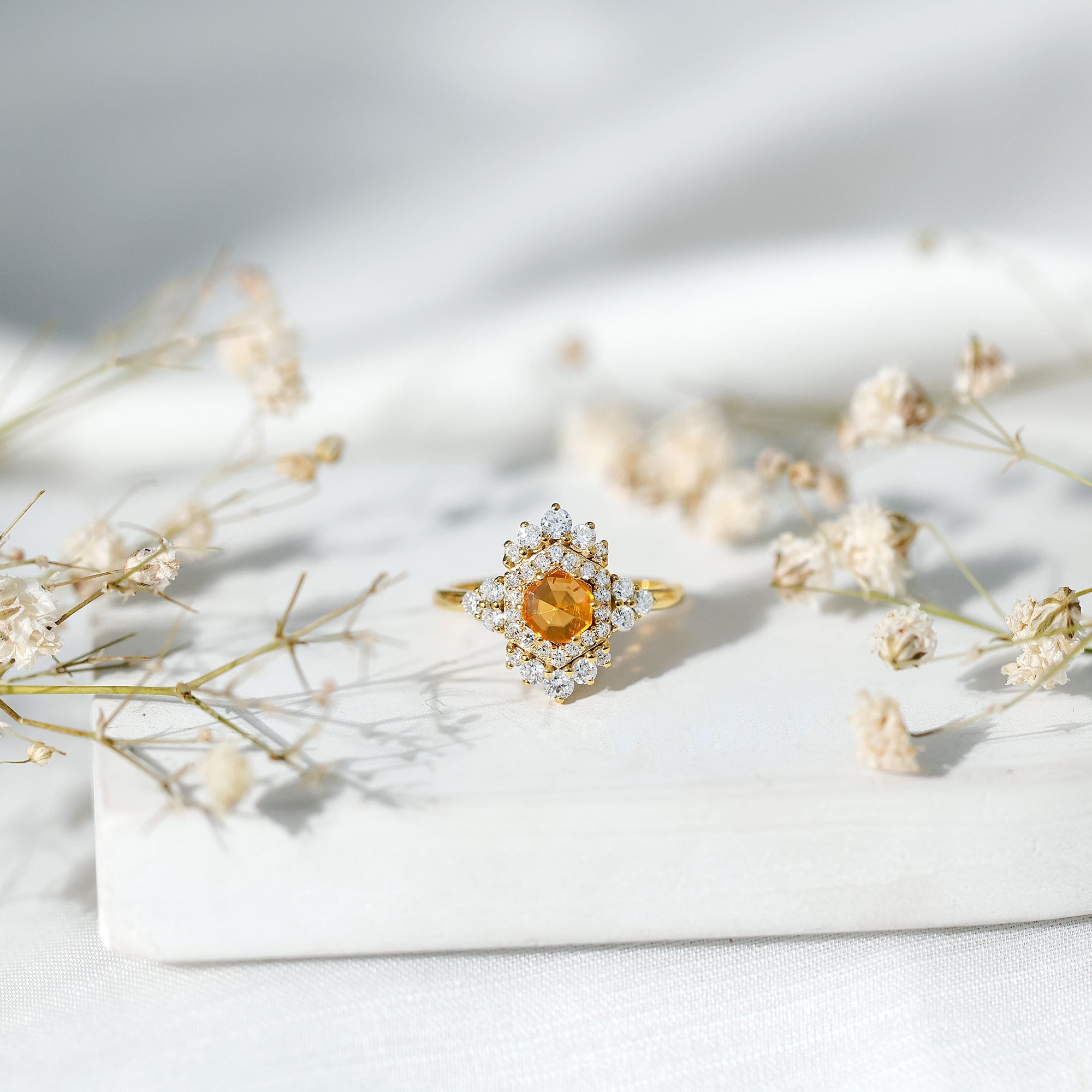 Certified Fire Opal and Diamond Cocktail Ring in Gold Plated Silver