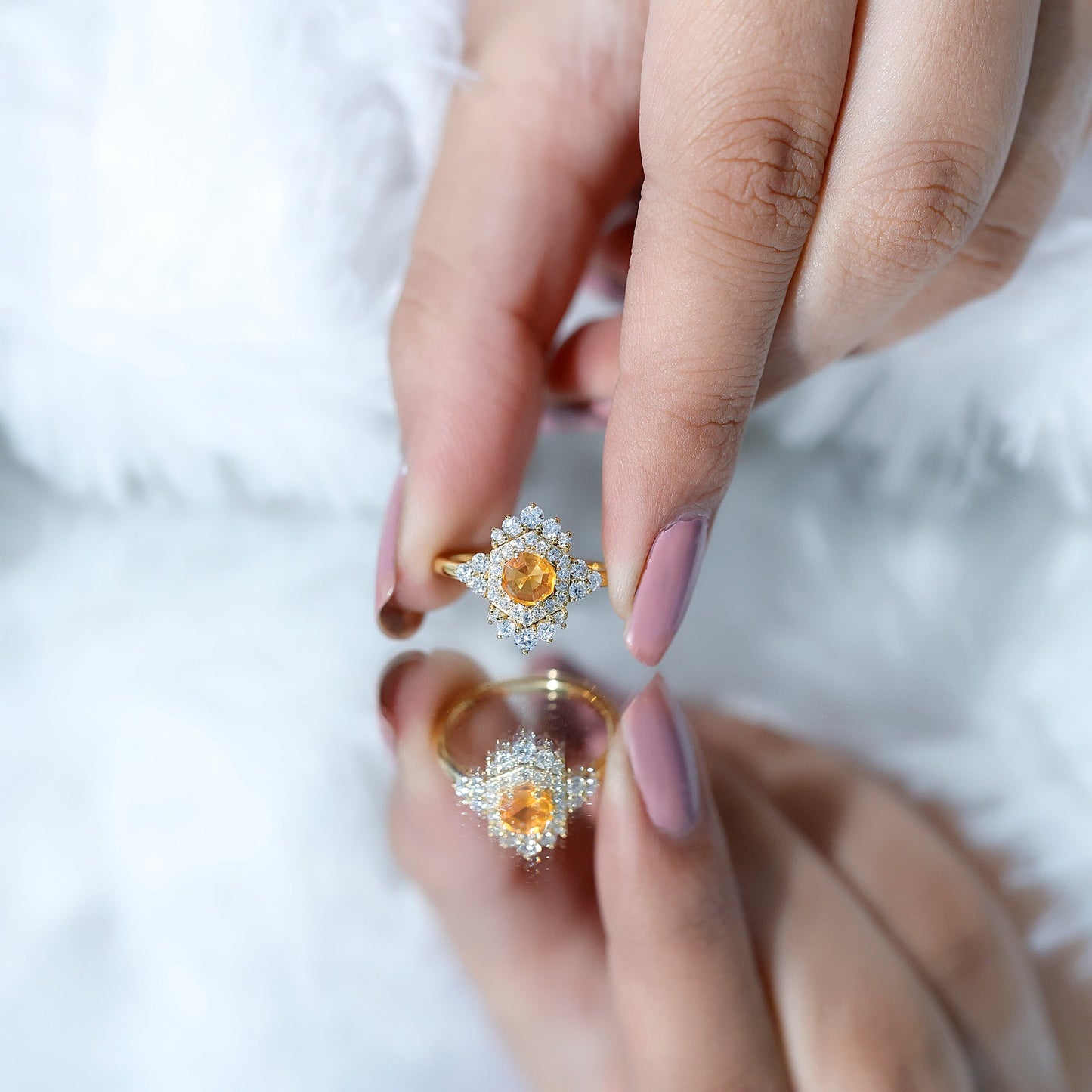 Certified Fire Opal and Diamond Cocktail Ring in Gold Plated Silver