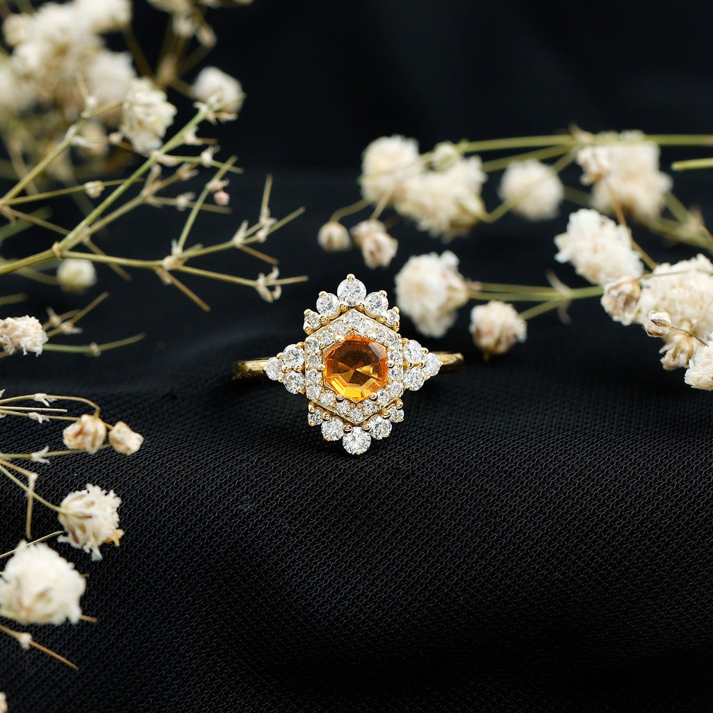 Certified Fire Opal and Diamond Cocktail Ring in Gold Plated Silver