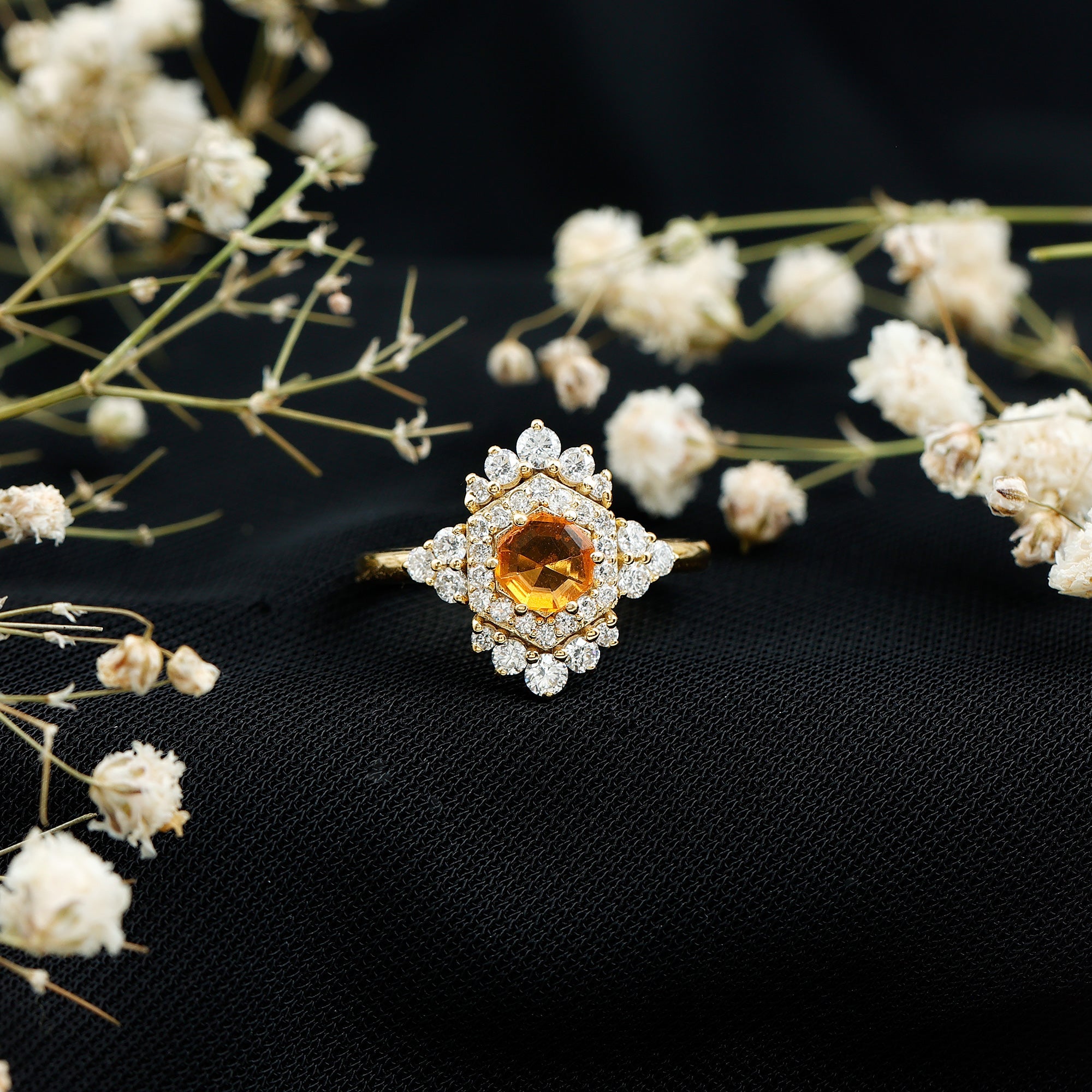 Certified Fire Opal and Diamond Cocktail Ring in Gold Plated Silver