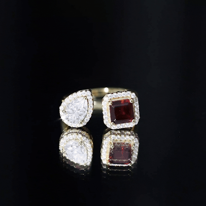 Natural Garnet Toi Et Moi Engagement Ring with Moissanite in Yellow Gold Plated Silver