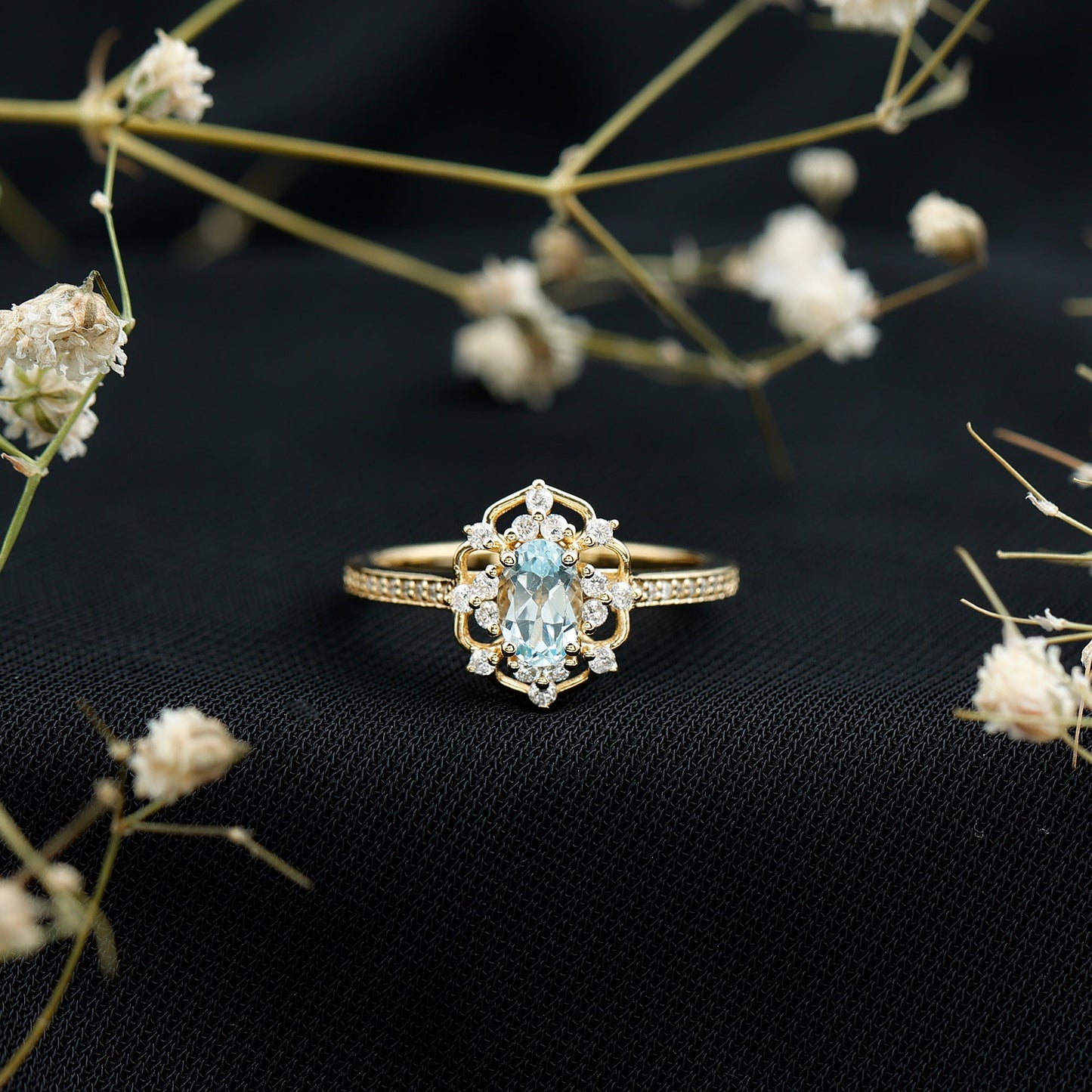 Genuine Sky Blue Topaz Vintage Engagement Ring in Gold Plated Silver