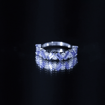 Baguette Cut Tanzanite and Diamond Half Eternity Stackable Ring