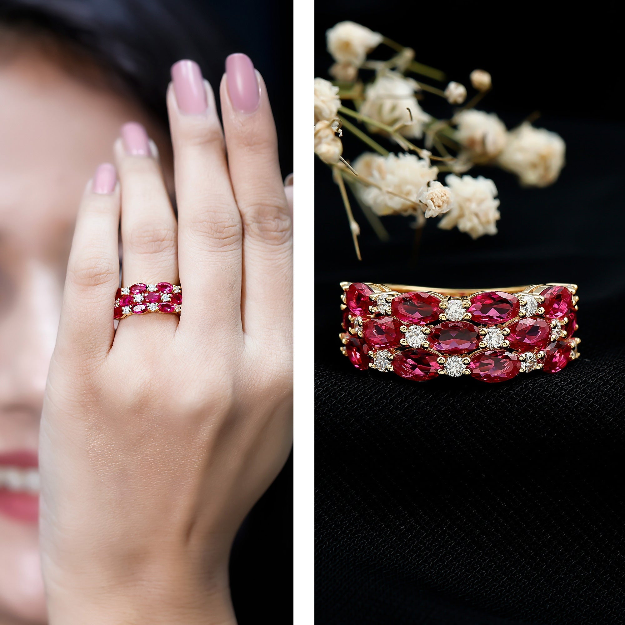 Lab Created Ruby and Diamond Wide Wedding Band in Silver