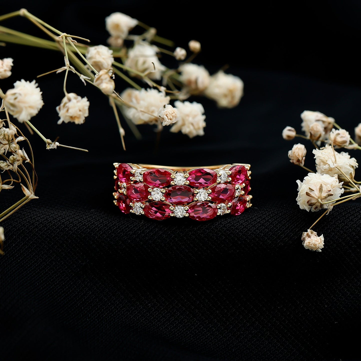 Lab Created Ruby and Diamond Wide Wedding Band in Silver