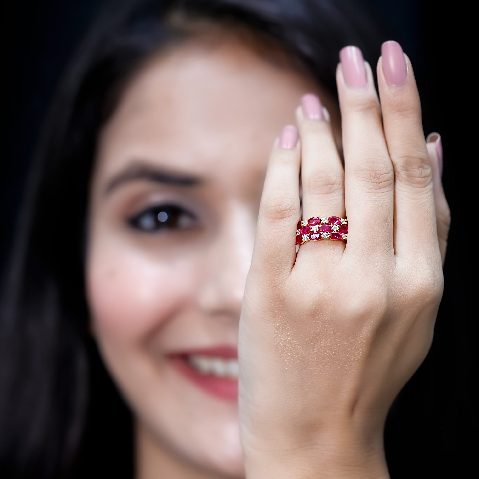 Lab Created Ruby and Diamond Wide Wedding Band in Silver