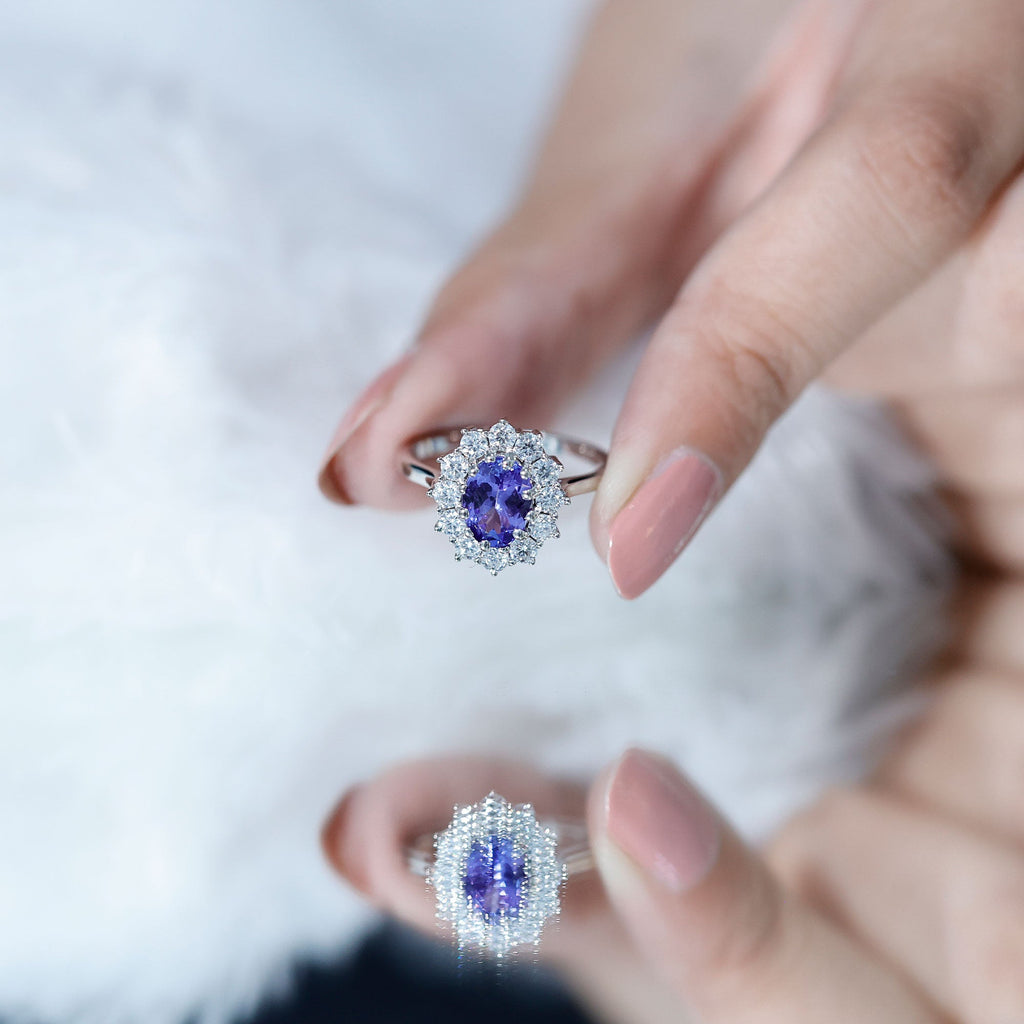 Genuine 6X8 MM Tanzanite Oval Engagement Ring