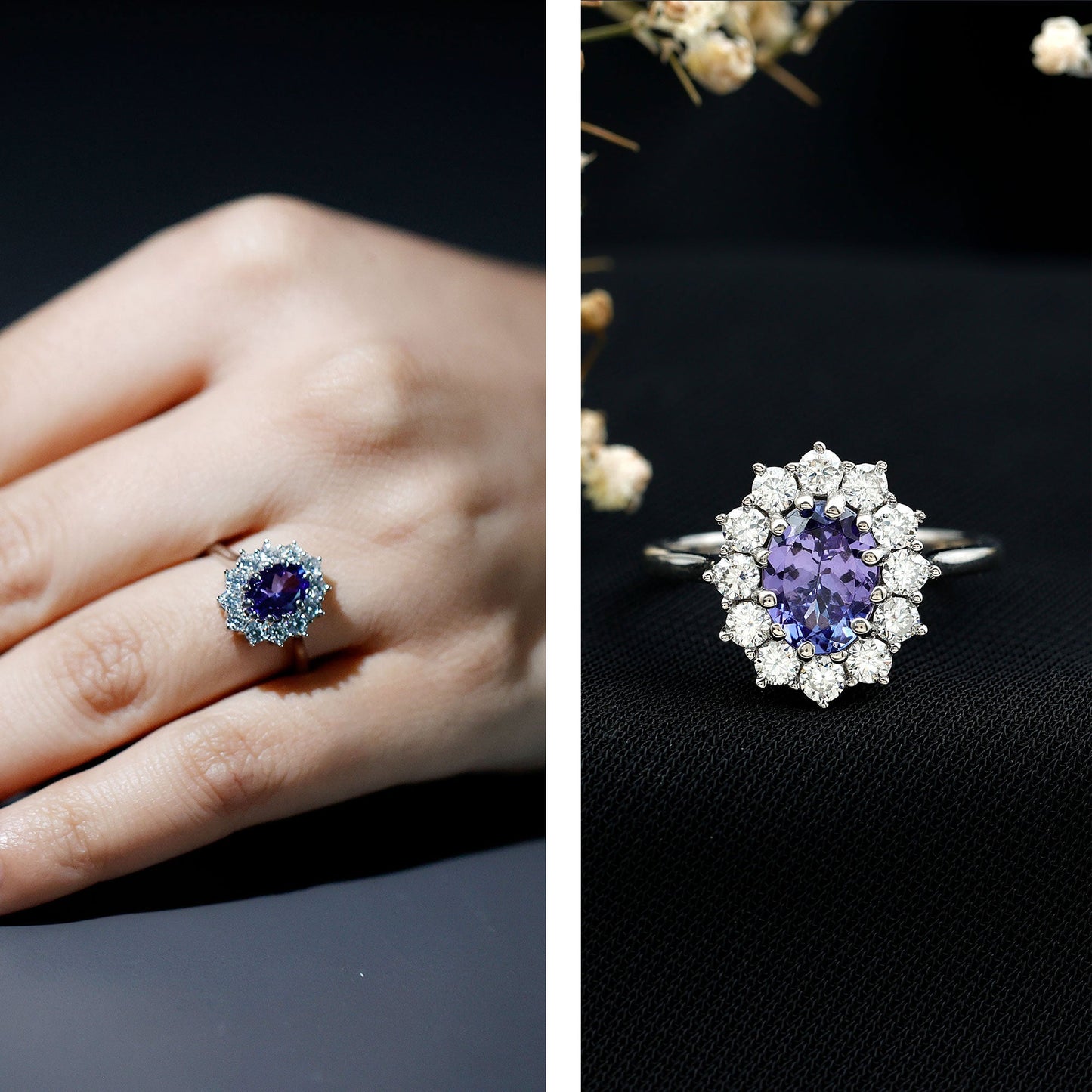 Genuine 6X8 MM Tanzanite Oval Engagement Ring