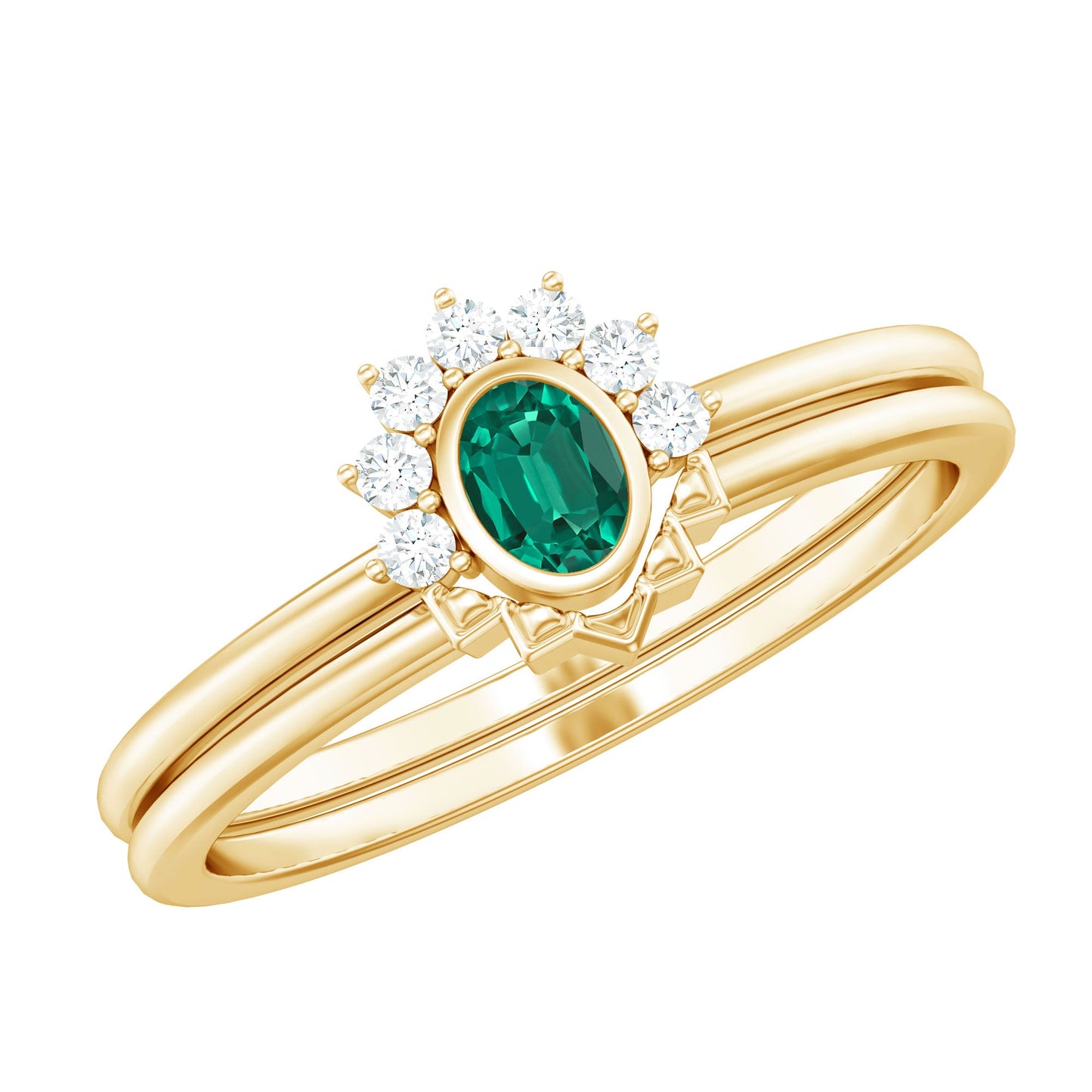 Oval Cut Lab Grown Emerald Wedding Ring Set with Diamond