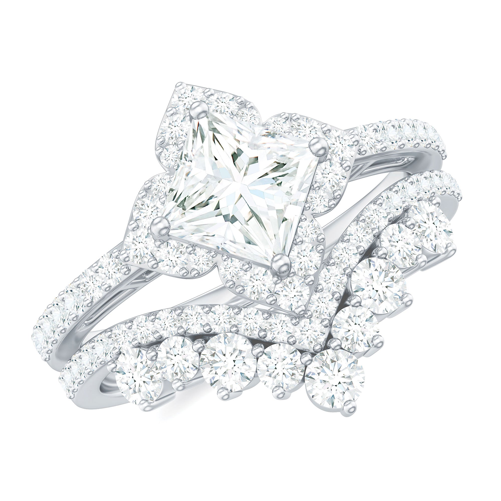 Princess Cut Moissanite Bridal Wedding Ring Set for Women