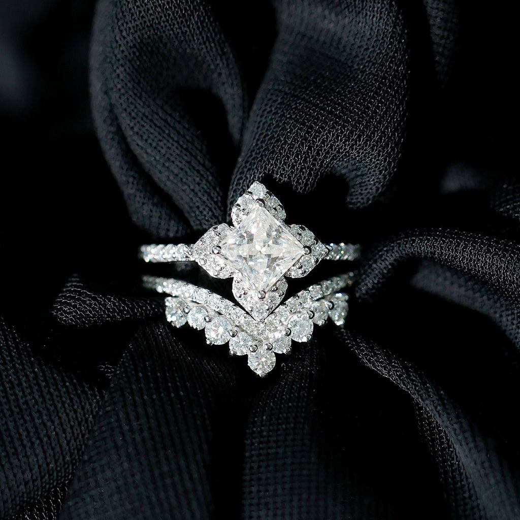 Princess Cut Moissanite Bridal Wedding Ring Set for Women