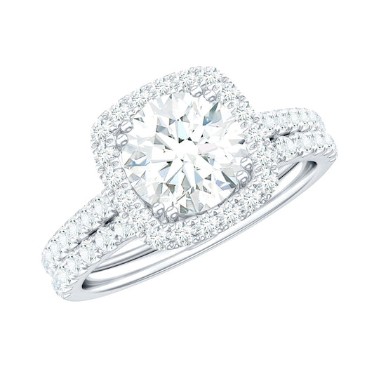 Zirconia 8 MM Round Halo Engagement Ring with Enhancer in Silver