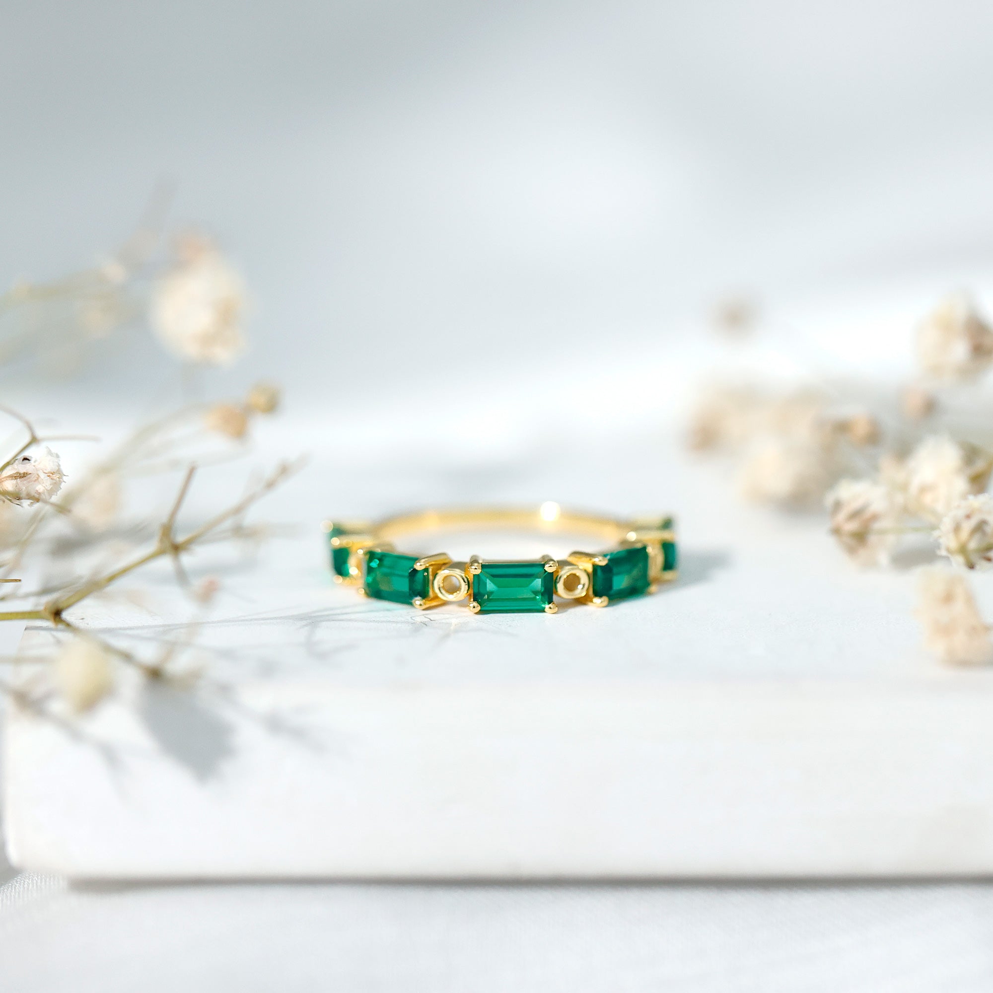 Baguette Cut Lab Created Emerald Eternity Wedding Band