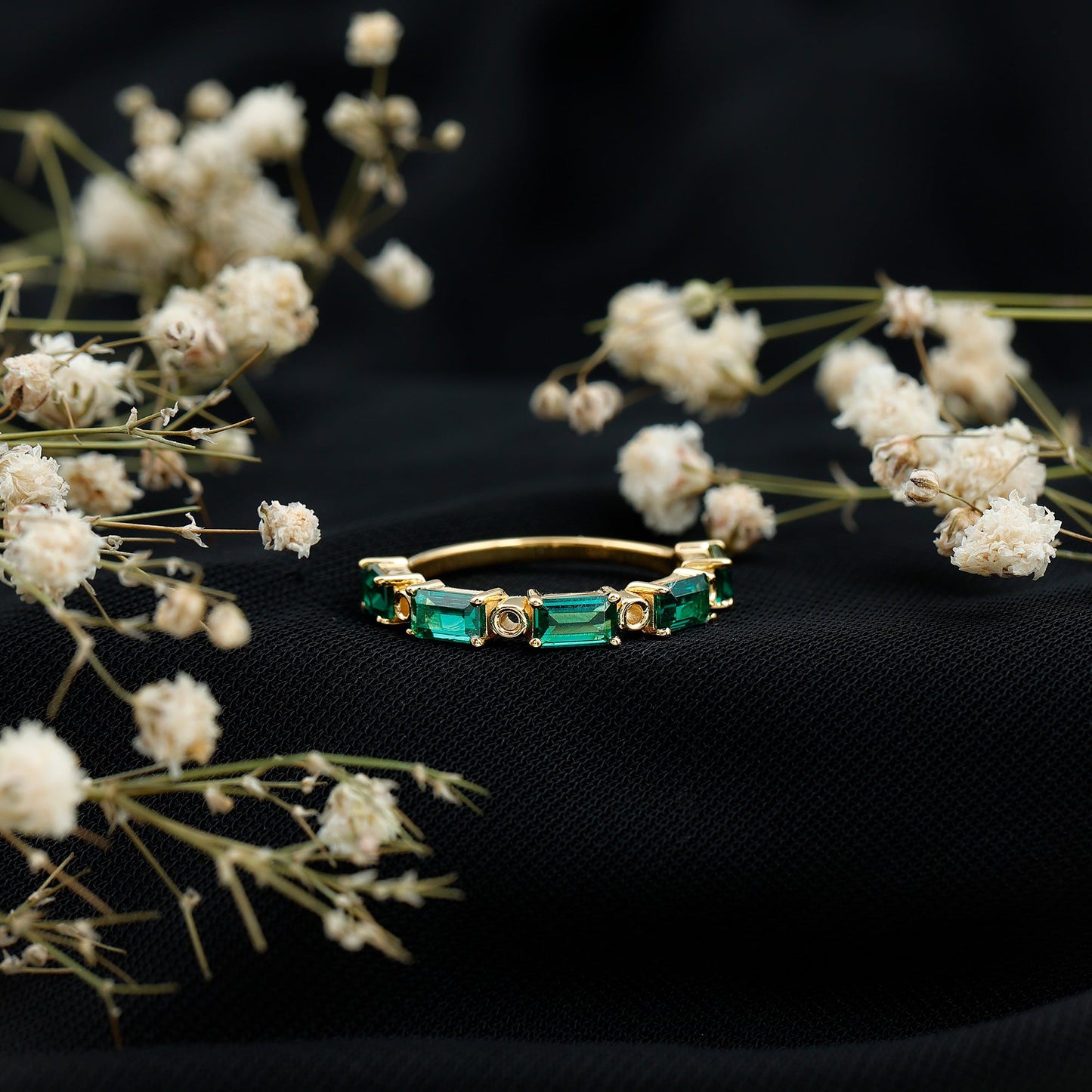 Baguette Cut Lab Created Emerald Eternity Wedding Band