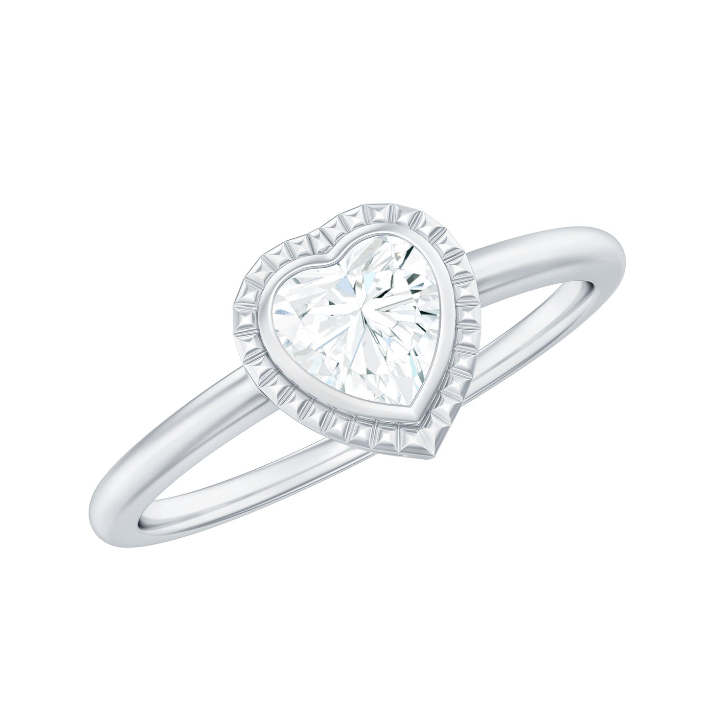 Lab Grown Diamond Heart Solitaire Ring with Engraved Details