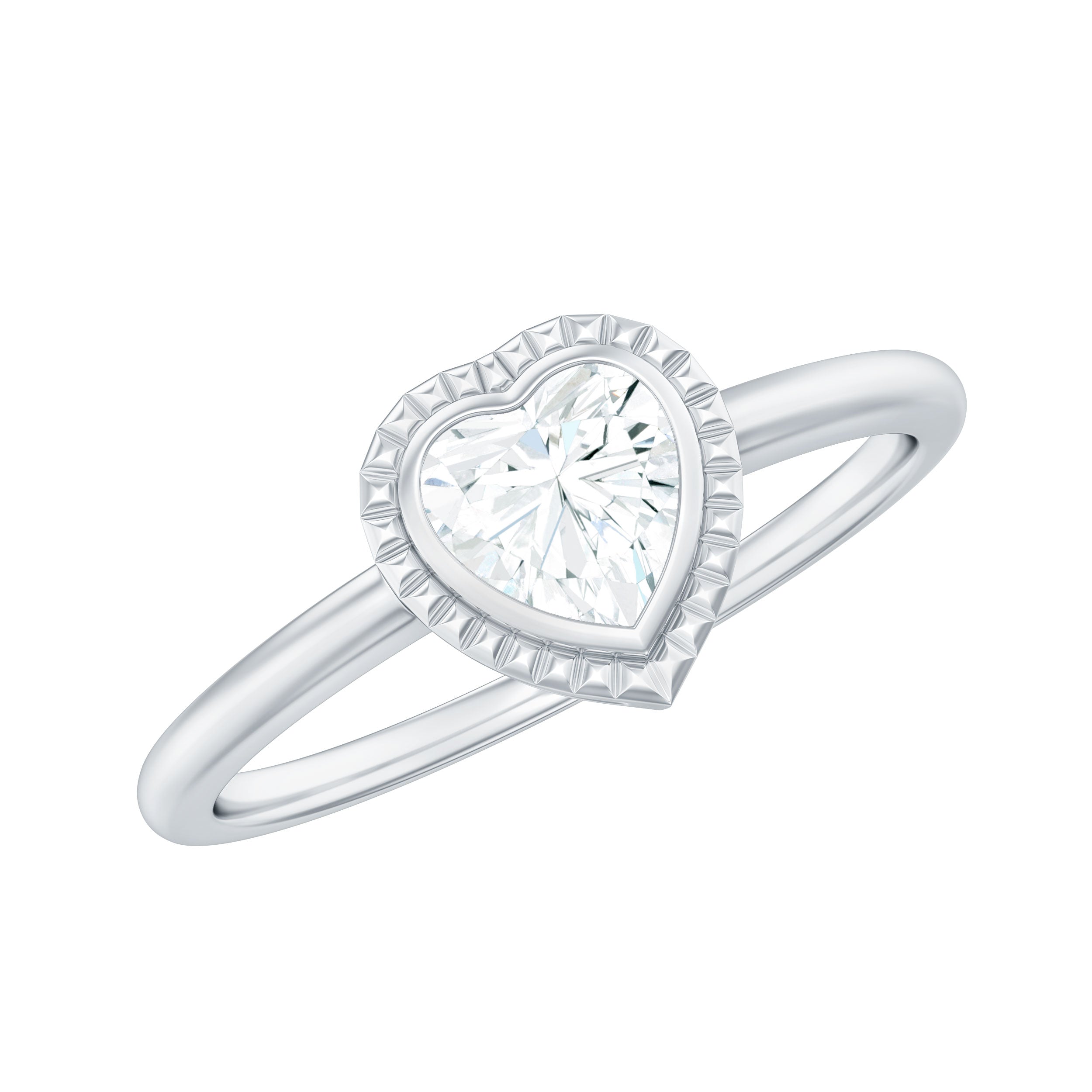 Lab Grown Diamond Heart Solitaire Ring with Engraved Details